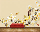 Avikalp MWZ1382 White Yellow Flowers Fishes Branches 3D HD Wallpaper