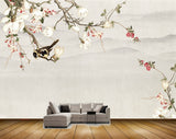 Avikalp MWZ1383 White Red Flowers Branches Birds HD Wallpaper