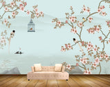 Avikalp MWZ1385 White Pink Flowers Birds Cage Butterflies 3D HD Wallpaper