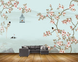 Avikalp MWZ1385 White Pink Flowers Birds Cage Butterflies 3D HD Wallpaper