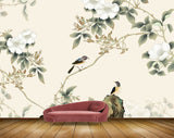 Avikalp MWZ1386 White Flowers Leaves Birds 3D HD Wallpaper
