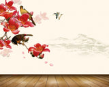 Avikalp MWZ1387 Red Flowers Birds 3D HD Wallpaper