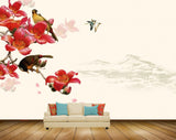 Avikalp MWZ1387 Red Flowers Birds 3D HD Wallpaper