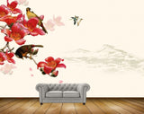 Avikalp MWZ1387 Red Flowers Birds 3D HD Wallpaper