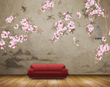 Avikalp MWZ1389 Pink White Flowers Birds Cage HD Wallpaper