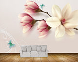 Avikalp MWZ1390 Pink White Flowers Butterflies HD Wallpaper