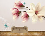 Avikalp MWZ1390 Pink White Flowers Butterflies 3D HD Wallpaper