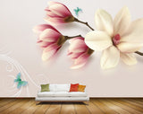 Avikalp MWZ1390 Pink White Flowers Butterflies 3D HD Wallpaper