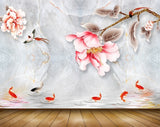 Avikalp MWZ1391 Pink White Flowers Fishes Birds 3D HD Wallpaper