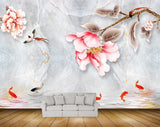 Avikalp MWZ1391 Pink White Flowers Fishes Birds 3D HD Wallpaper