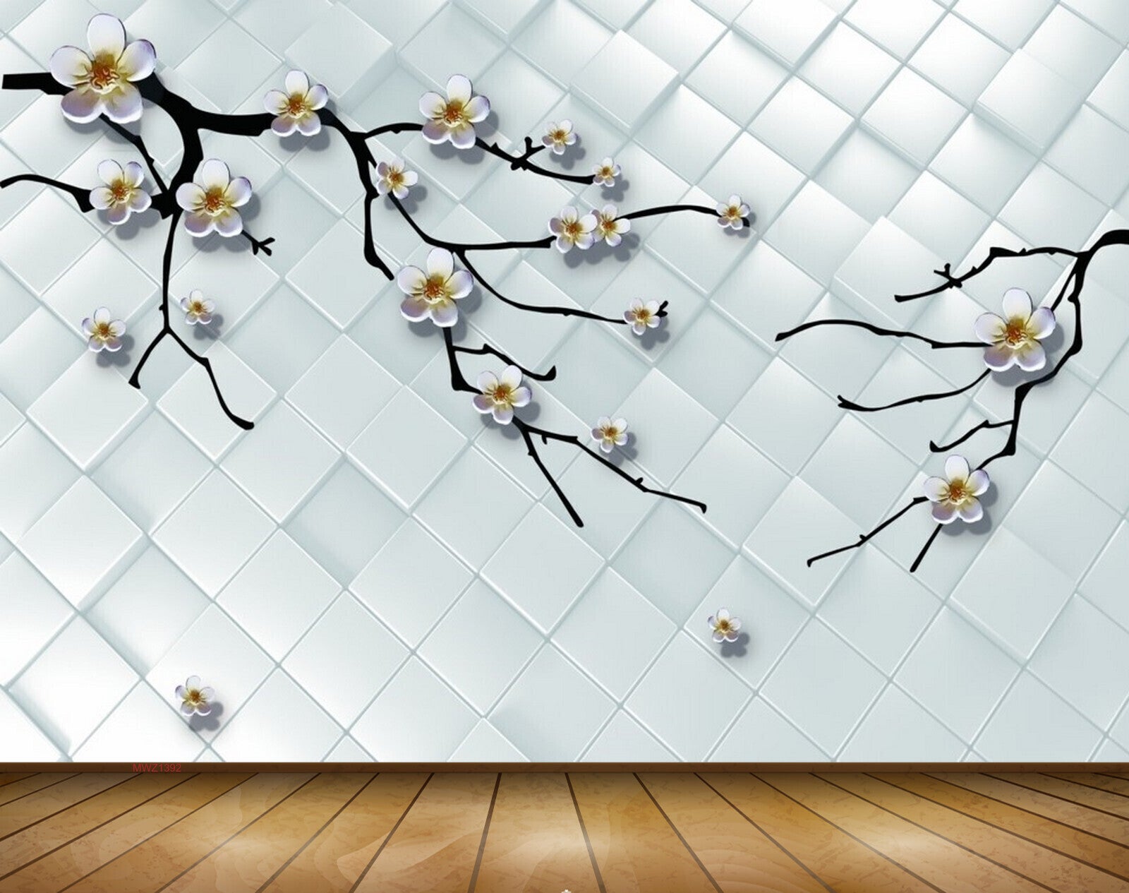 Avikalp MWZ1392 White Yellow Flowers Branches 3D HD Wallpaper