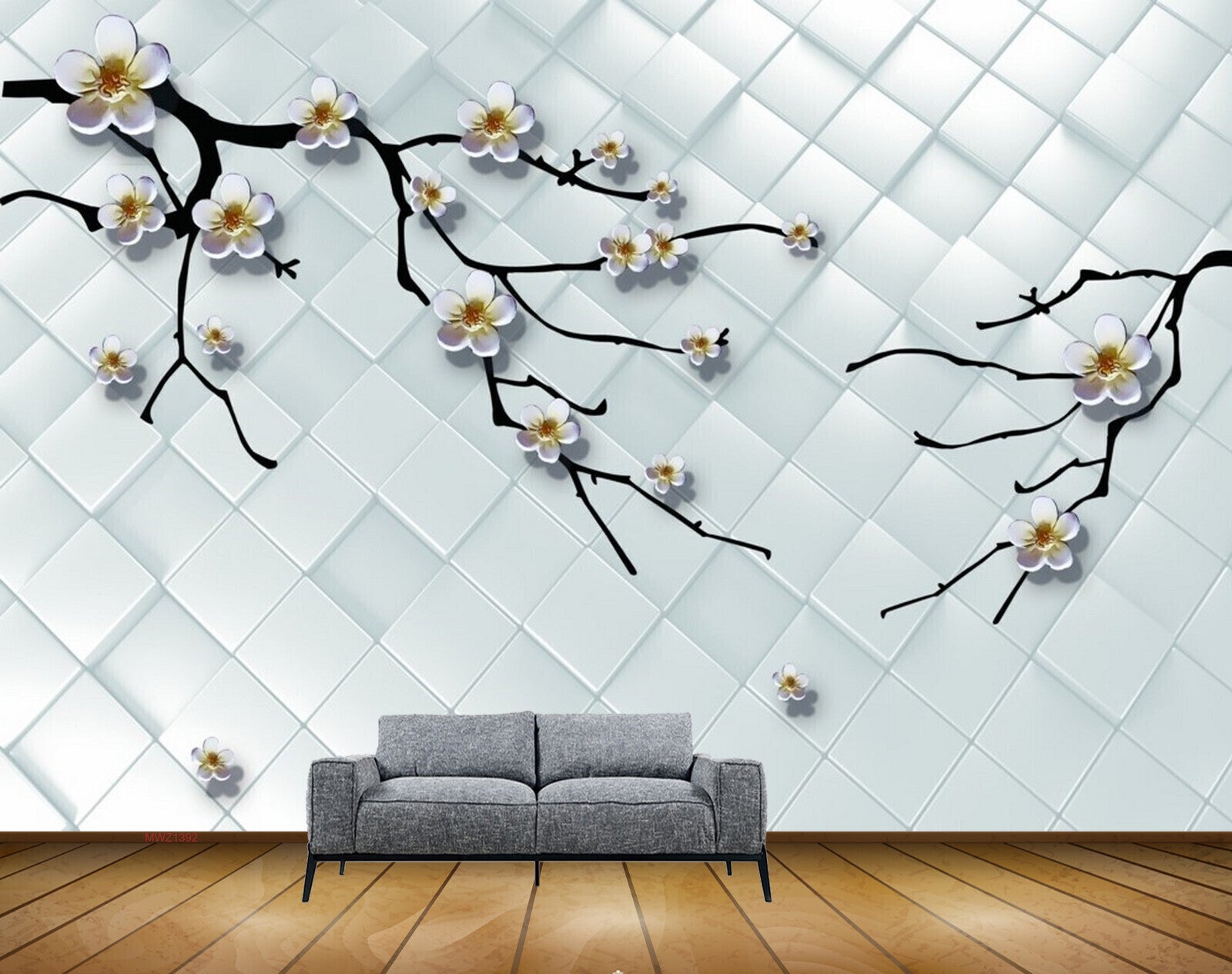 Avikalp MWZ1392 White Yellow Flowers Branches 3D HD Wallpaper