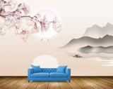 Avikalp MWZ1393 Pink White Flowers Mountains Birds River Sun 3D HD Wallpaper