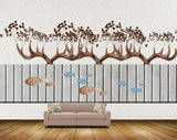 Avikalp MWZ1399 White Brown Flowers Branches Fishes 3D HD Wallpaper