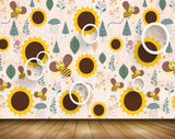 Avikalp MWZ1416 Yellow Sunflowers Honeybees Leaves 3D HD Wallpaper