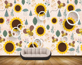 Avikalp MWZ1416 Yellow Sunflowers Honeybees Leaves 3D HD Wallpaper