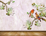 Avikalp MWZ1418 White Green Flowers Birds 3D HD Wallpaper