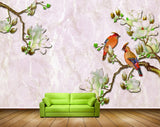 Avikalp MWZ1418 White Green Flowers Birds 3D HD Wallpaper