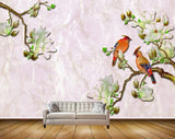 Avikalp MWZ1418 White Green Flowers Birds 3D HD Wallpaper