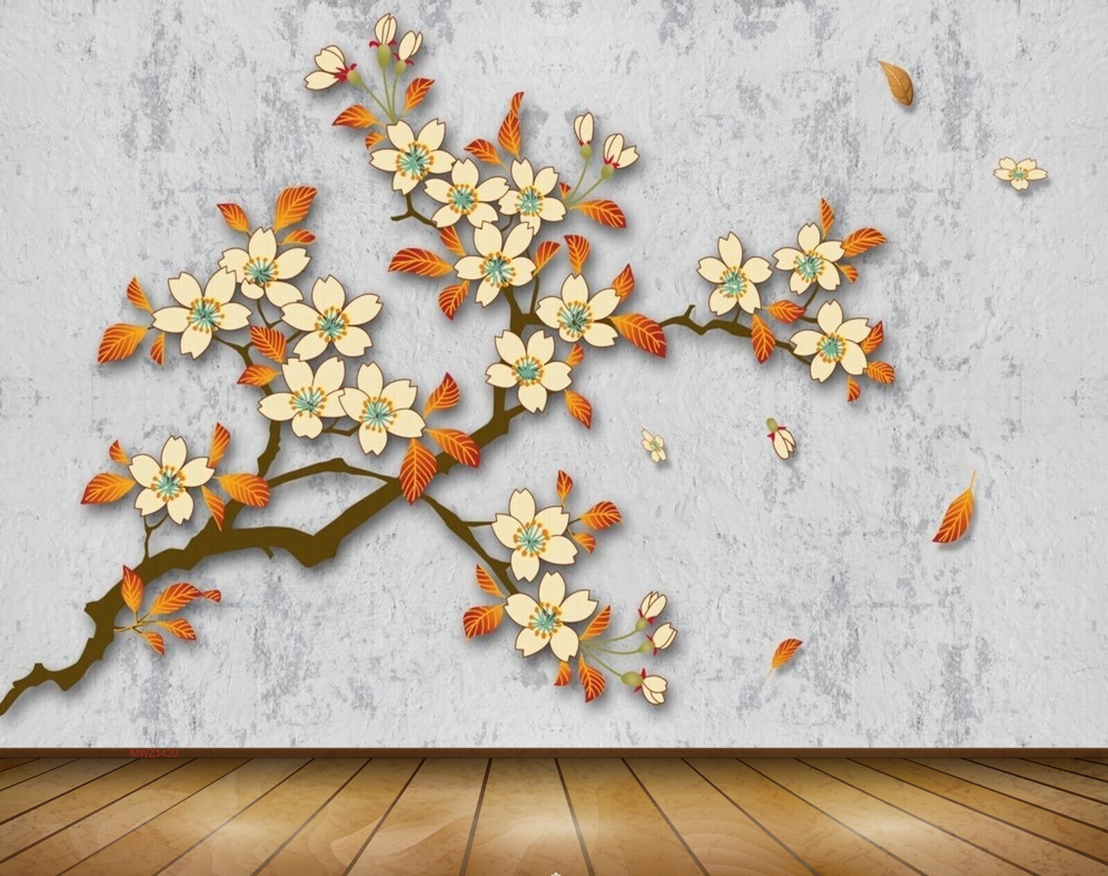 Avikalp MWZ1420 White Flowers Leaves 3D HD Wallpaper
