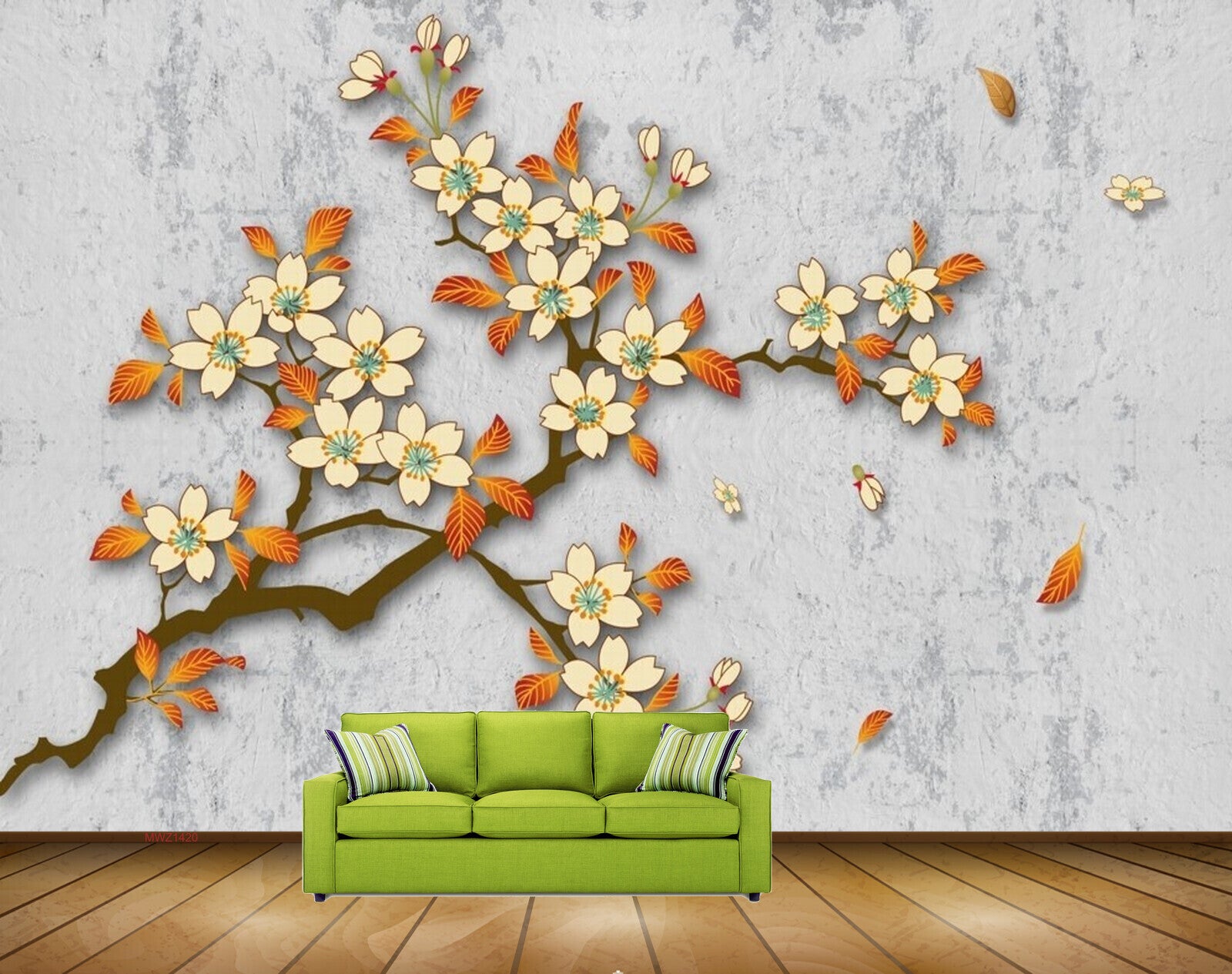 Avikalp MWZ1420 White Flowers Leaves 3D HD Wallpaper