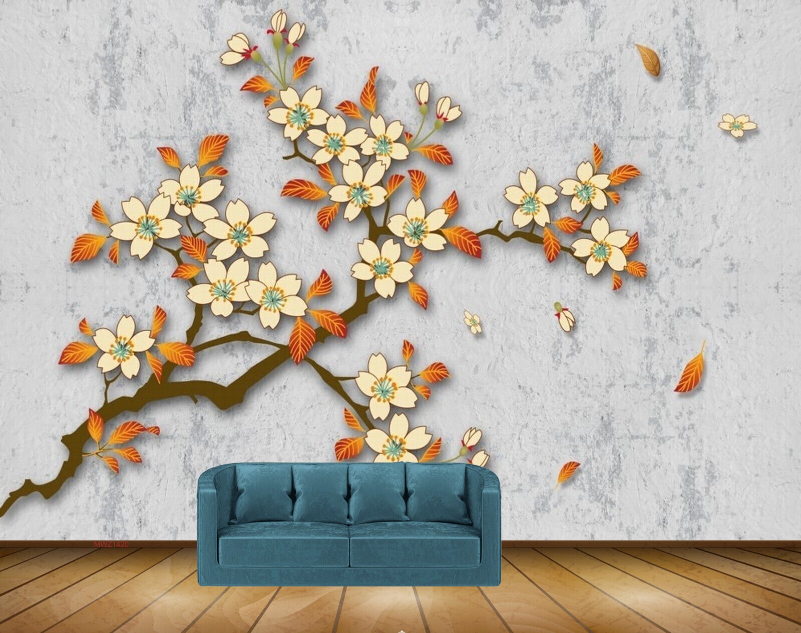 Avikalp MWZ1420 White Flowers Leaves 3D HD Wallpaper