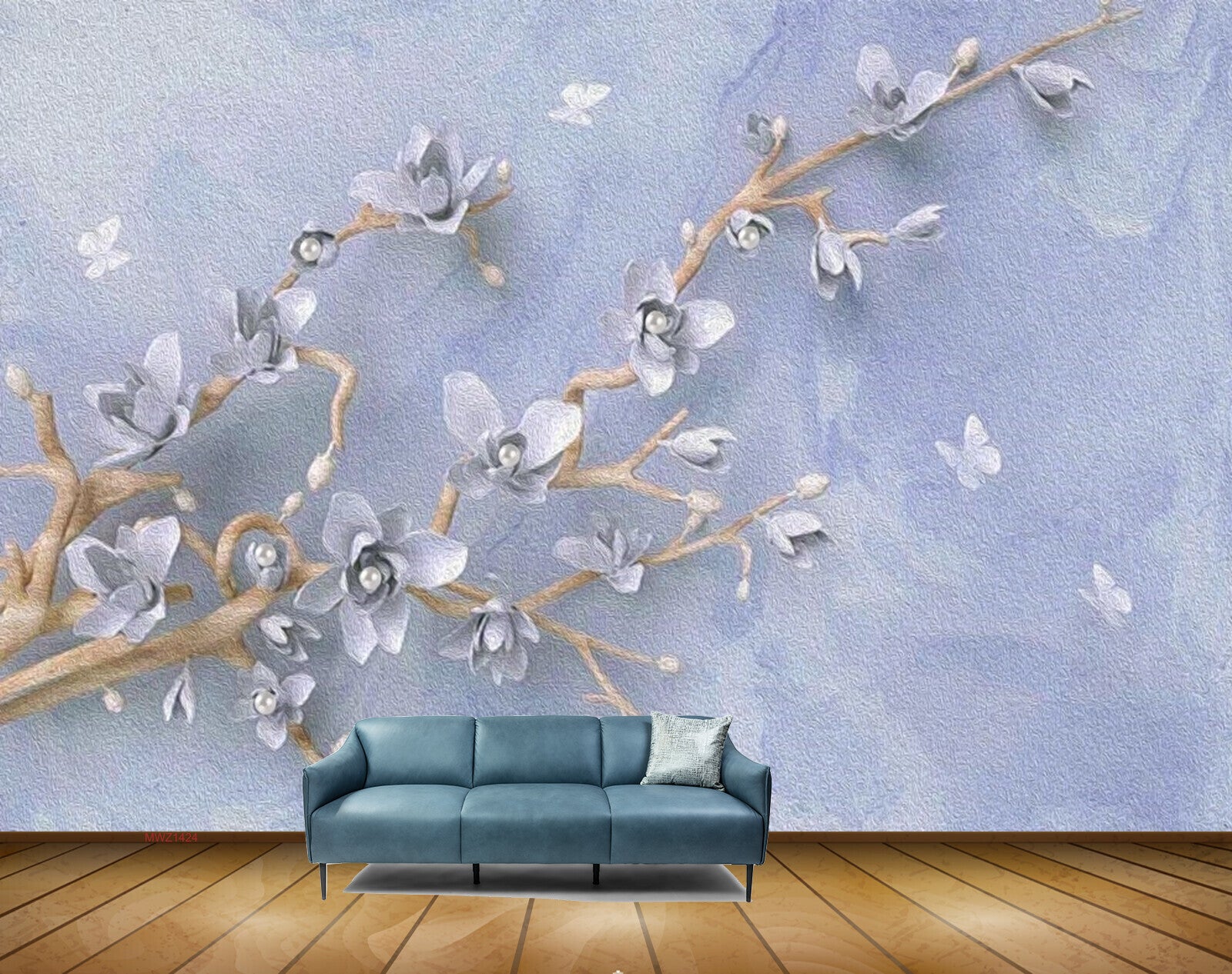 Avikalp MWZ1424 White Flowers Branches Butterflies HD Wallpaper