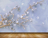 Avikalp MWZ1424 White Flowers Branches Butterflies 3D HD Wallpaper