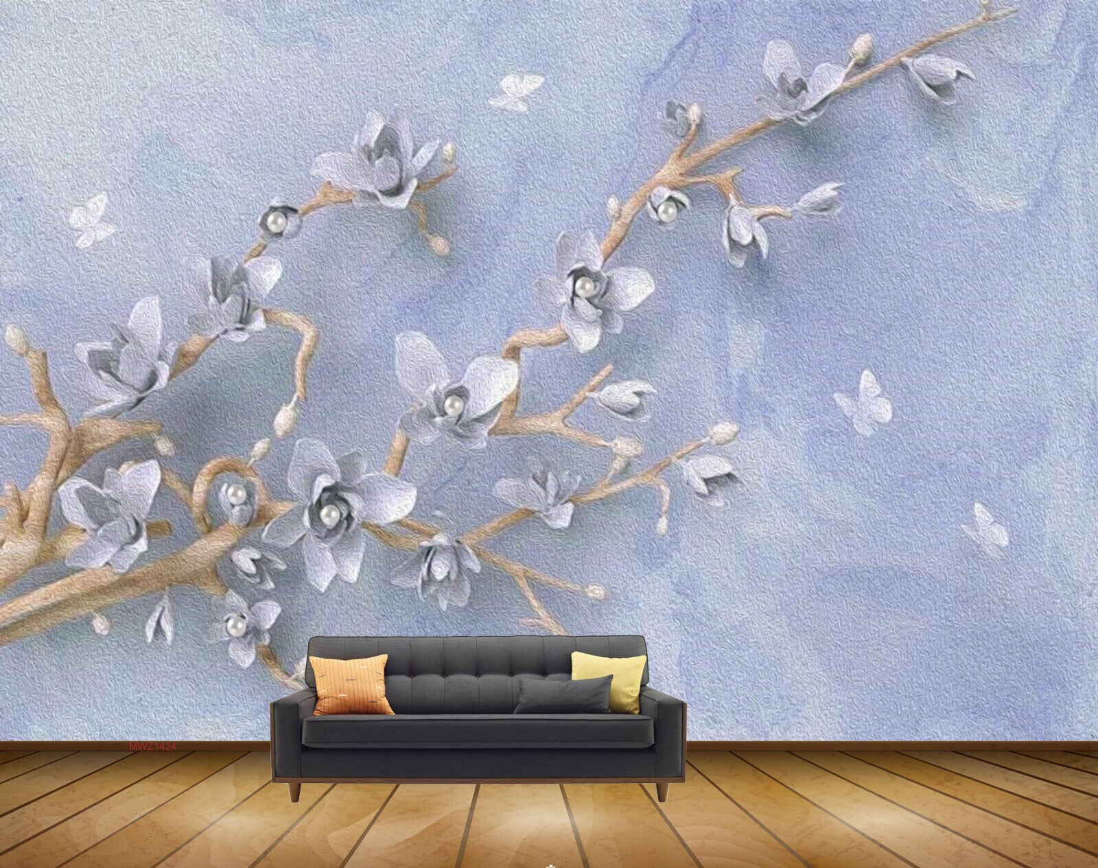 Avikalp MWZ1424 White Flowers Branches Butterflies 3D HD Wallpaper