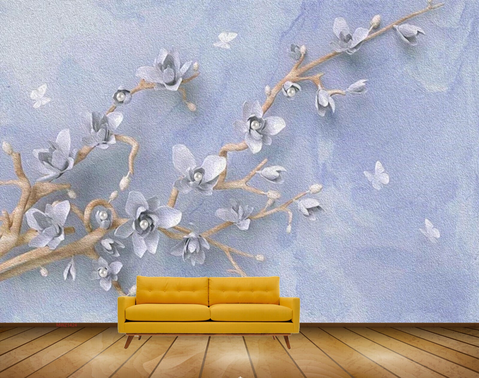 Avikalp MWZ1424 White Flowers Branches Butterflies 3D HD Wallpaper