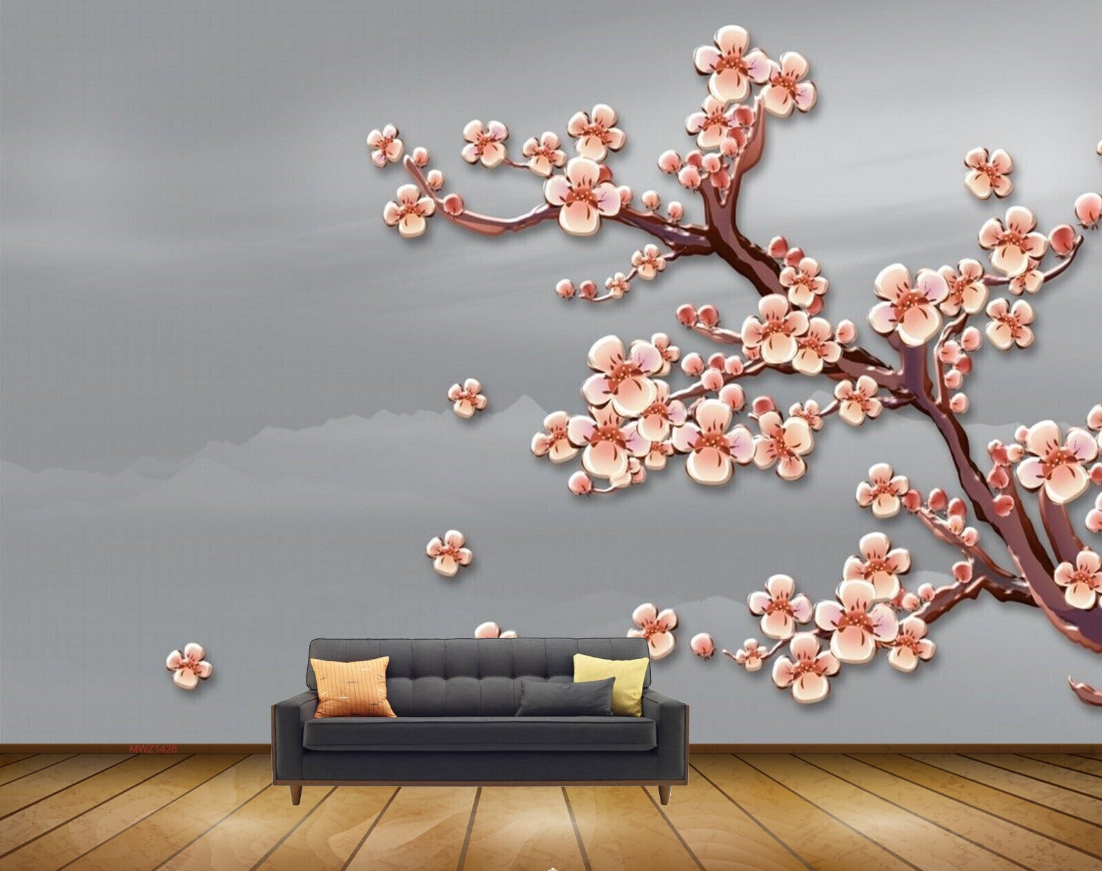 Avikalp MWZ1428 White Orange Flowers Tree 3D HD Wallpaper