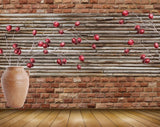 Avikalp MWZ1429 Red Flowers Pot 3D HD Wallpaper