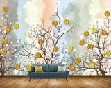 Avikalp MWZ1436 Golden Flowers Trees Branches HD Wallpaper