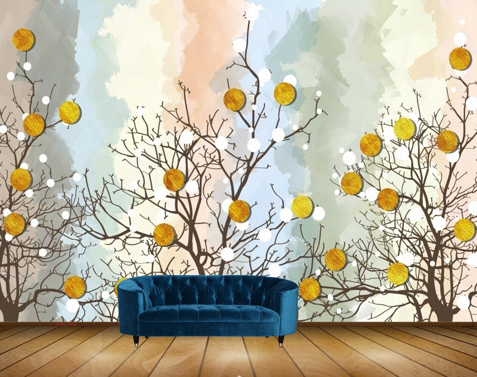 Avikalp MWZ1436 Golden Flowers Trees Branches 3D HD Wallpaper