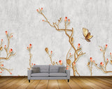 Avikalp MWZ1438 Red Flowers Trees Butterflies HD Wallpaper
