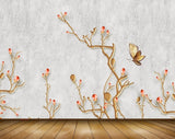 Avikalp MWZ1438 Red Flowers Trees Butterflies 3D HD Wallpaper