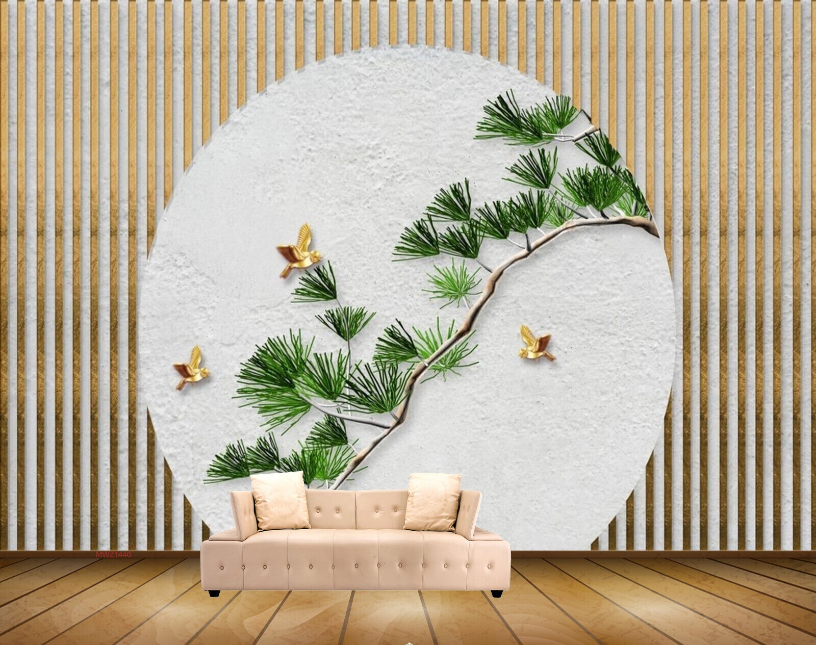 Avikalp MWZ1440 Birds Leaves Branches 3D HD Wallpaper