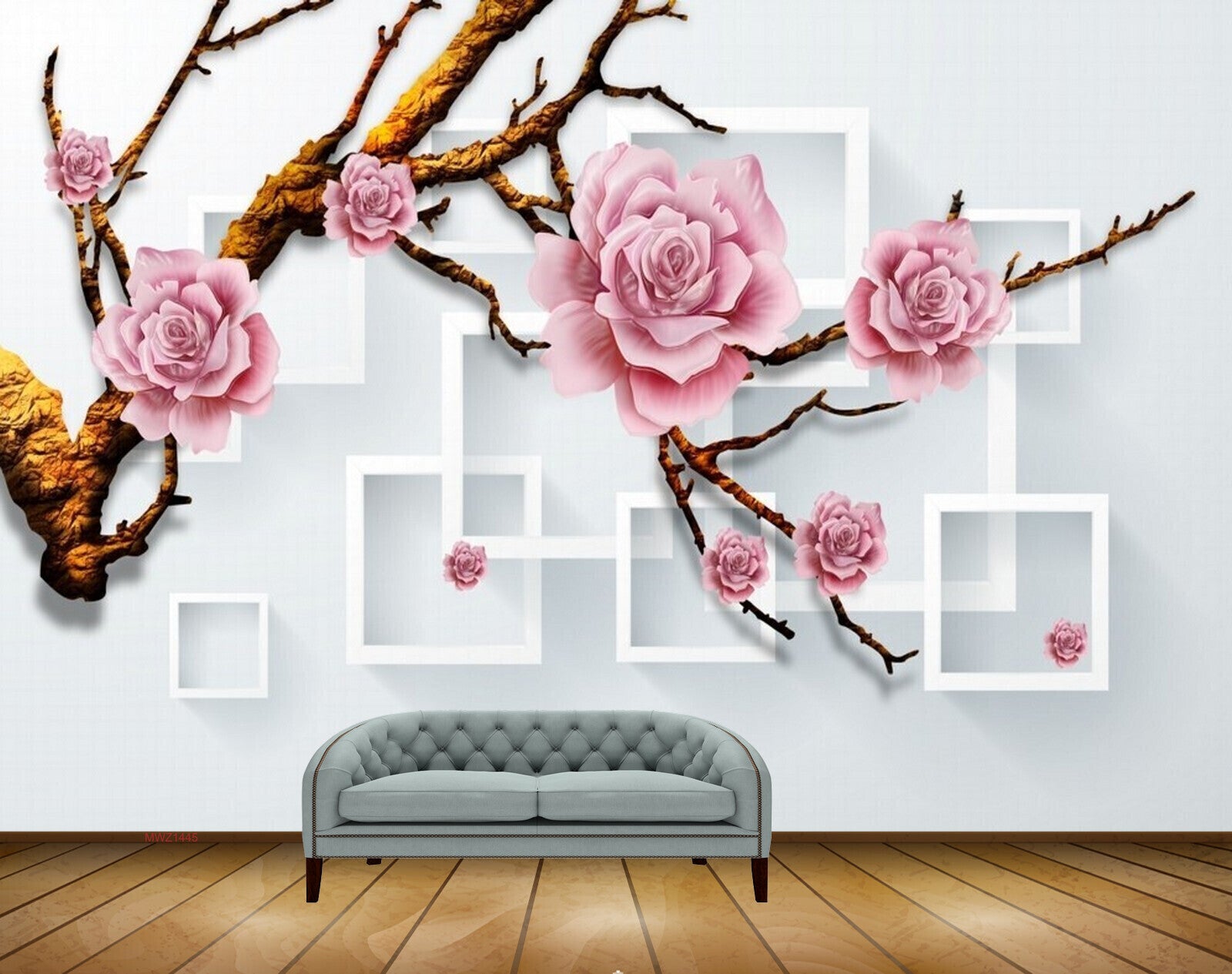 Avikalp MWZ1445 Pink Rose Flowers Branches 3D HD Wallpaper