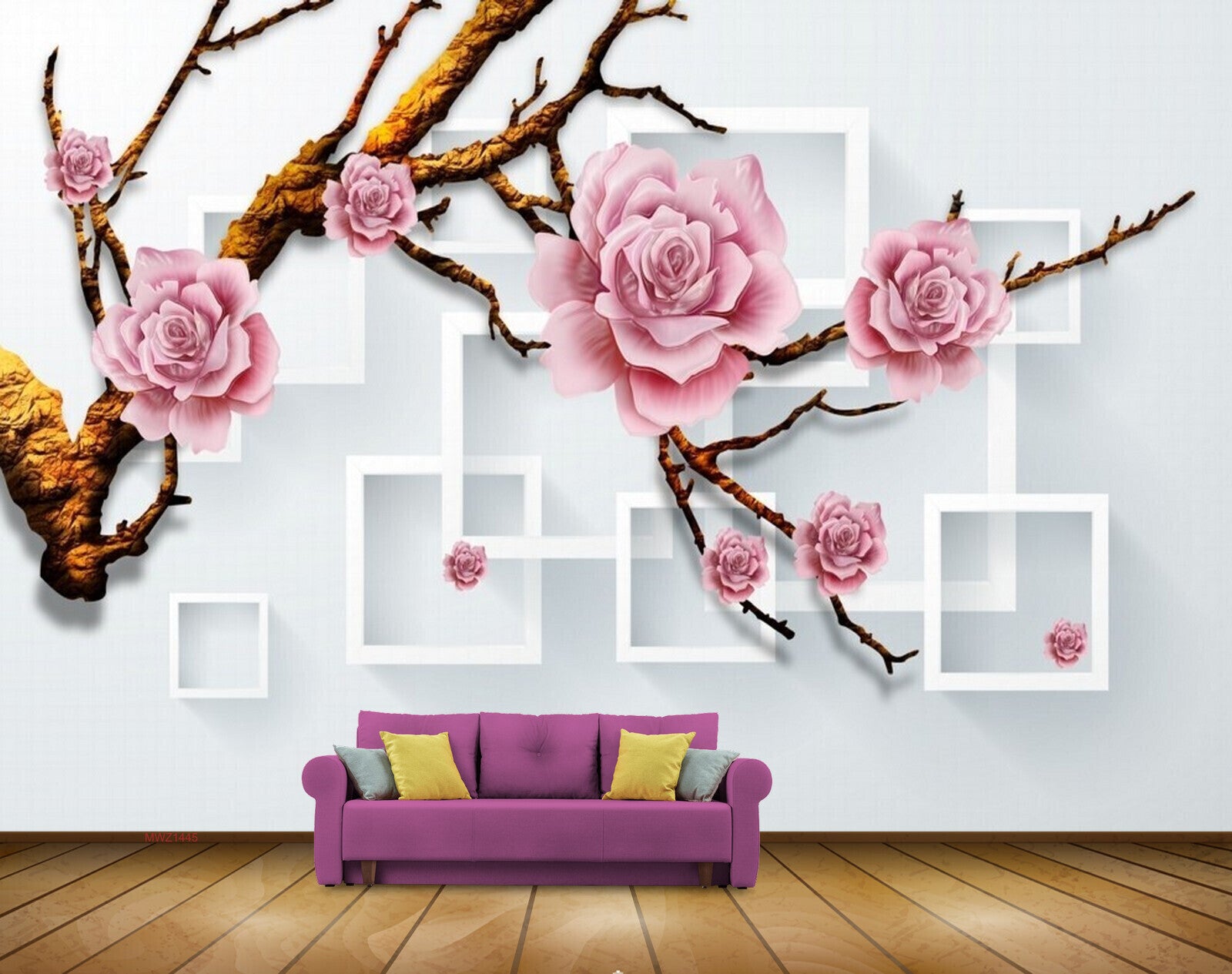 Avikalp MWZ1445 Pink Rose Flowers Branches 3D HD Wallpaper