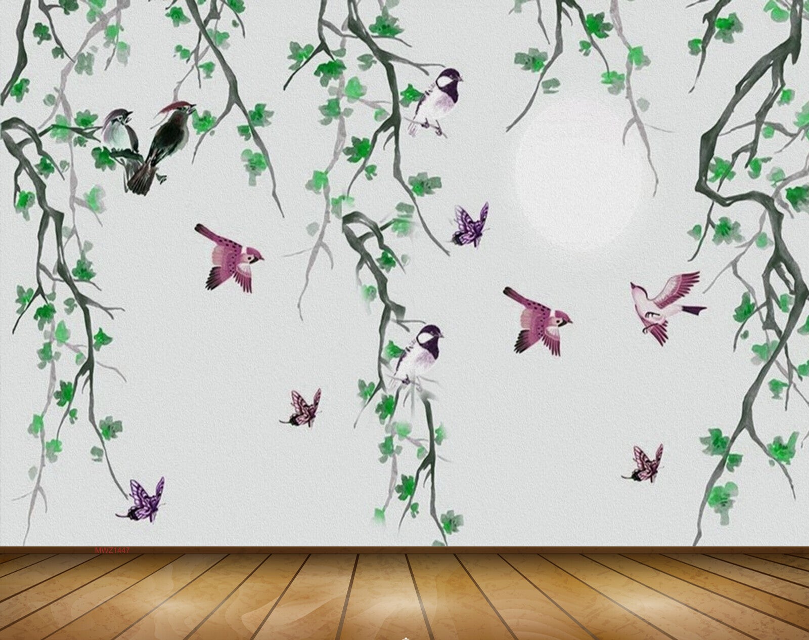 Avikalp MWZ1447 Birds Trees Branches Butterflies 3D HD Wallpaper
