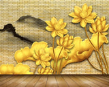 Avikalp MWZ1448 Golden Flowers 3D HD Wallpaper