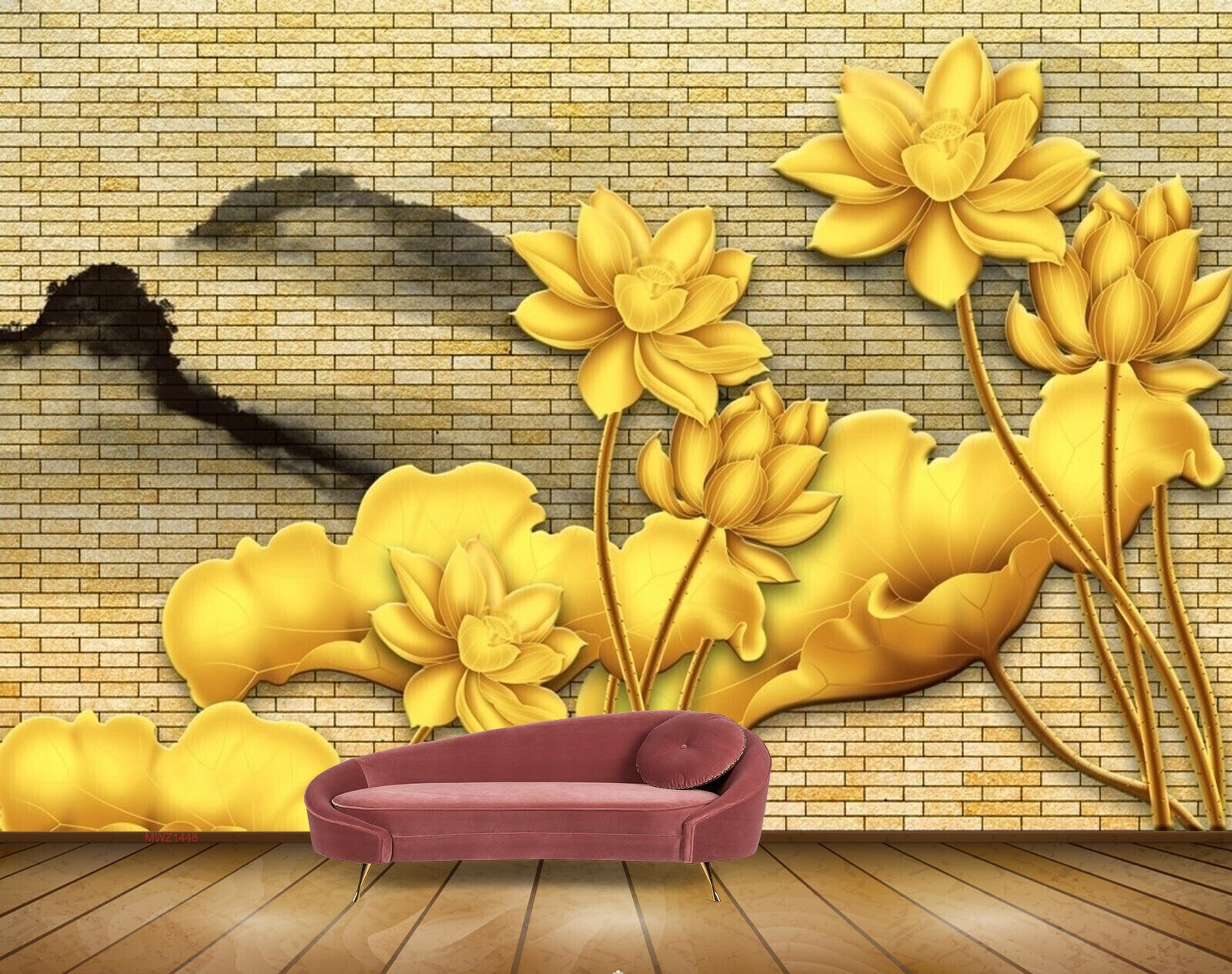 Avikalp MWZ1448 Golden Flowers 3D HD Wallpaper