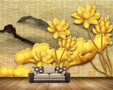 Avikalp MWZ1448 Golden Flowers 3D HD Wallpaper