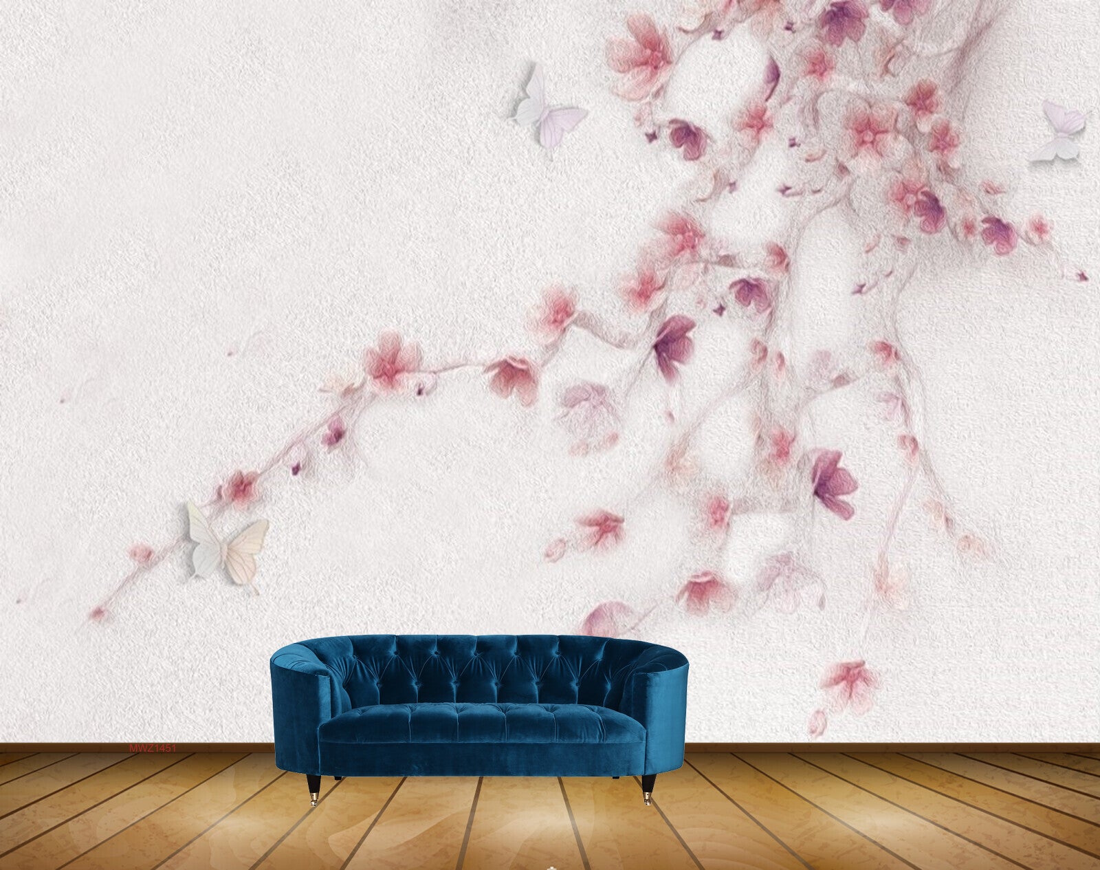 Avikalp MWZ1451 Pink White Flowers Butterflies HD Wallpaper