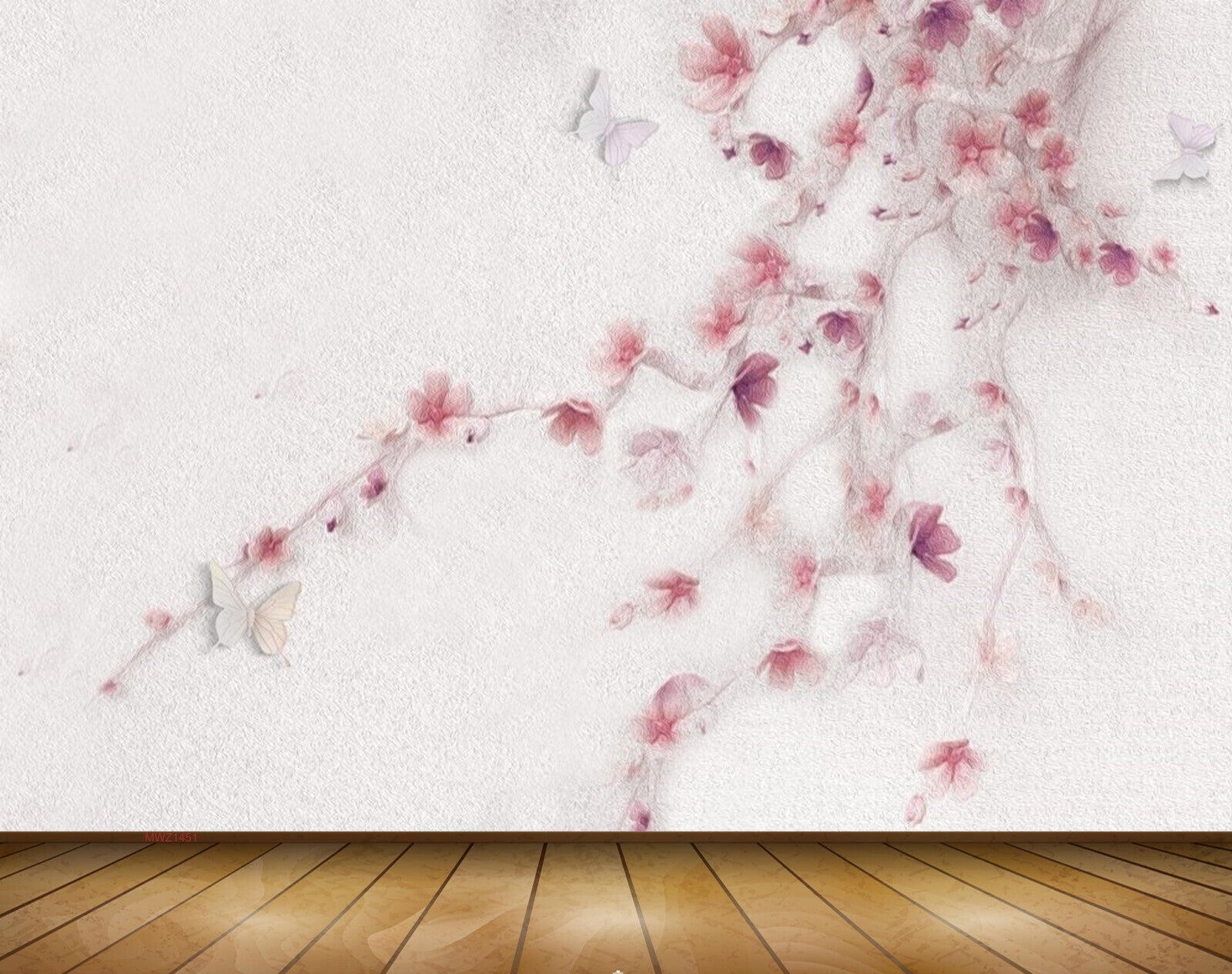 Avikalp MWZ1451 Pink White Flowers Butterflies 3D HD Wallpaper