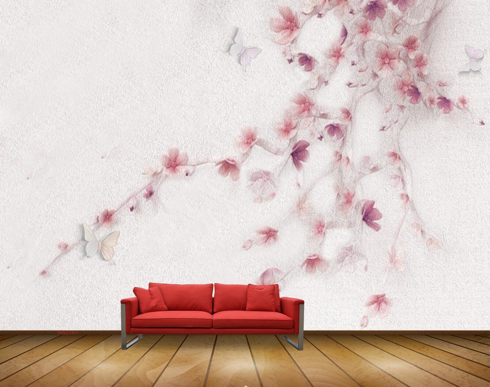 Avikalp MWZ1451 Pink White Flowers Butterflies 3D HD Wallpaper
