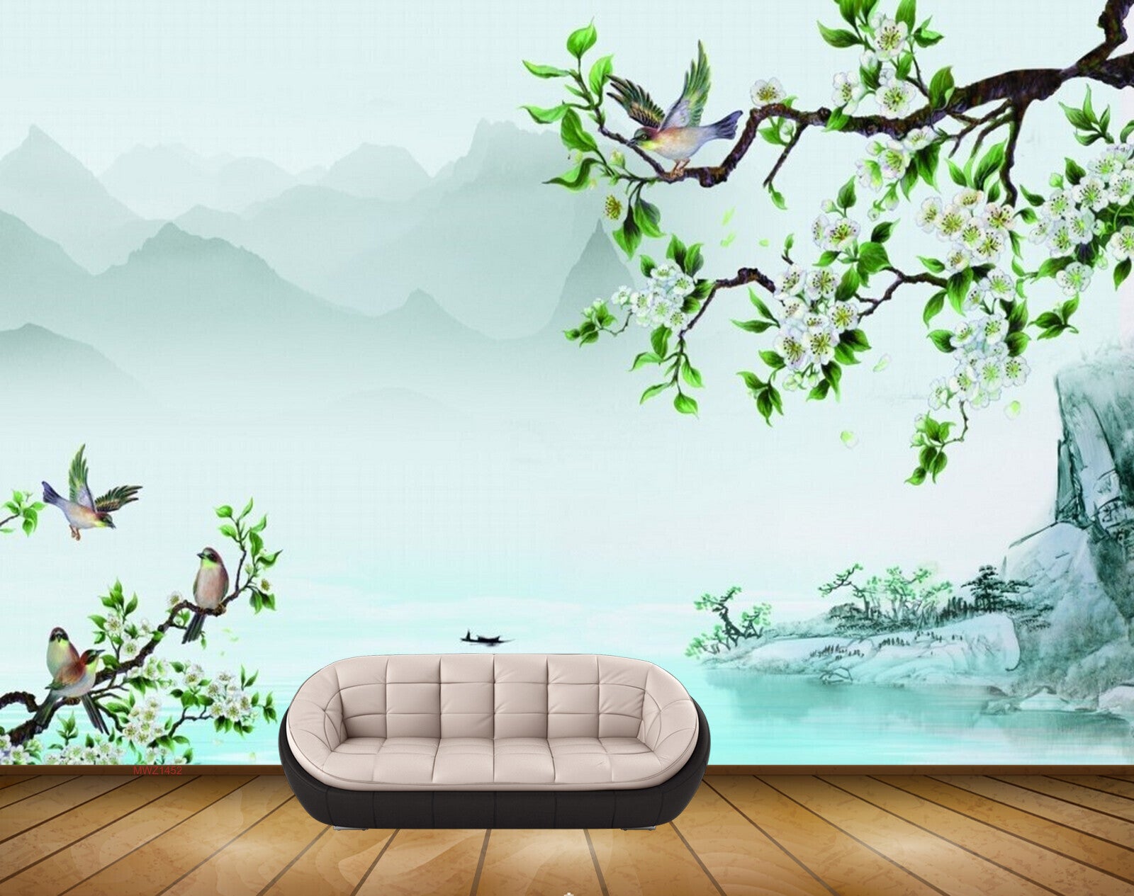 Avikalp MWZ1452 White Flowers Tree Birds HD Wallpaper