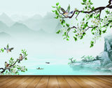 Avikalp MWZ1452 White Flowers Tree Birds 3D HD Wallpaper