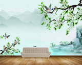 Avikalp MWZ1452 White Flowers Tree Birds 3D HD Wallpaper