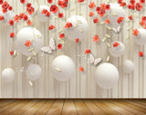 Avikalp MWZ1455 Red Flowers Butterflies 3D HD Wallpaper